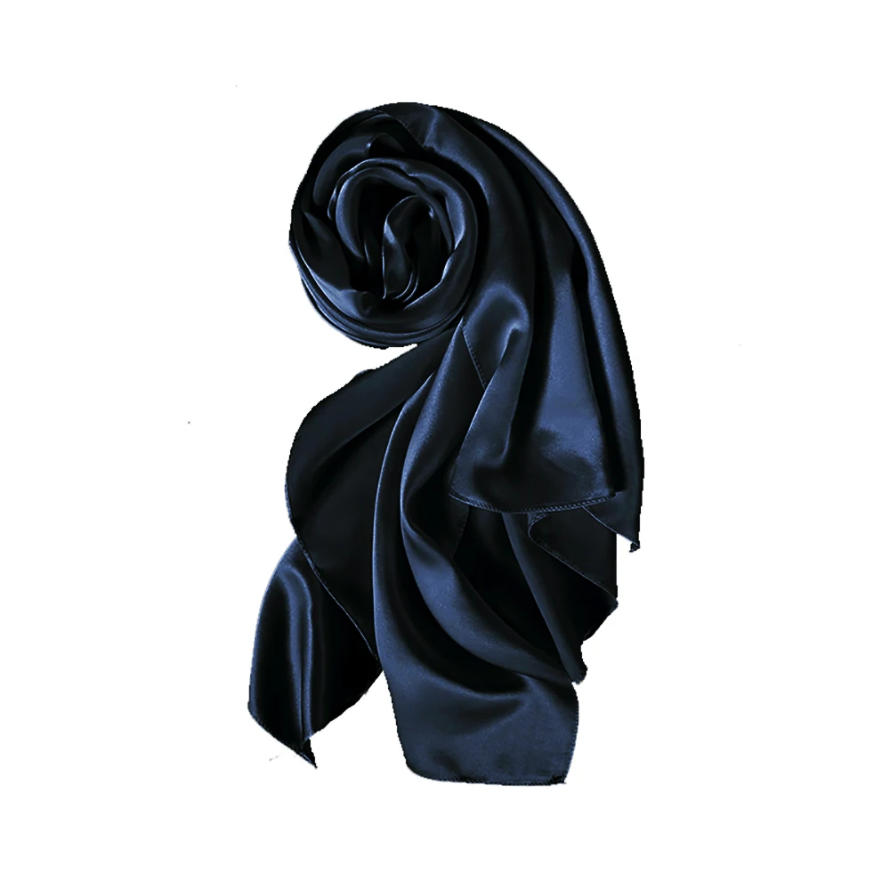 CISULI Men Scarf Wraps Pure 100% Mulberry Silk Satin Scarf Pure Silk Long Shawl 55X180cm Solid Color Dark Blue Color 58