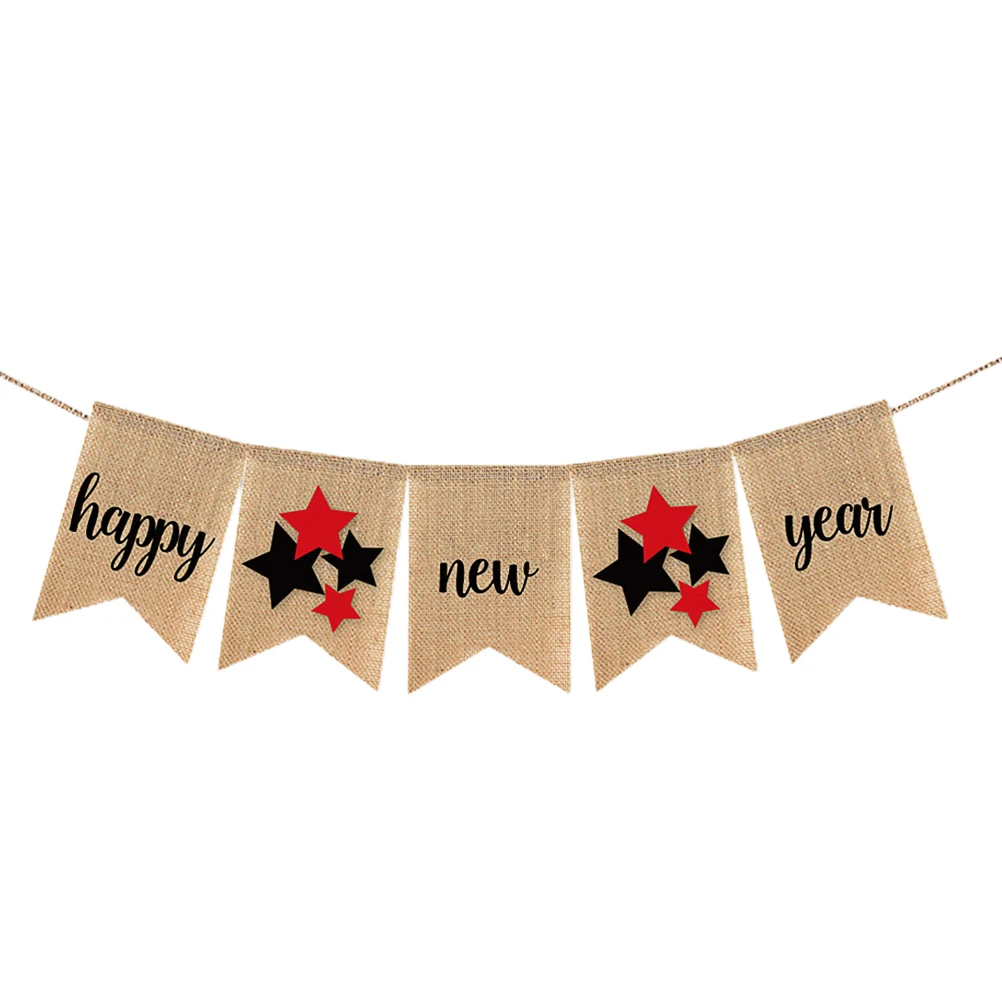 

New Year Linen Swallowtail Bunting Party Decoration Party Decoration Fireplace Xmas Festive Home Decor Holiday Flags