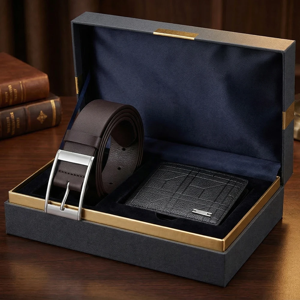 

2PCS Fashion Men's Wallet Belt Set High Quality Men's Casual Pants Outdoor Sports Belt Simple Men's Clothing Accessories