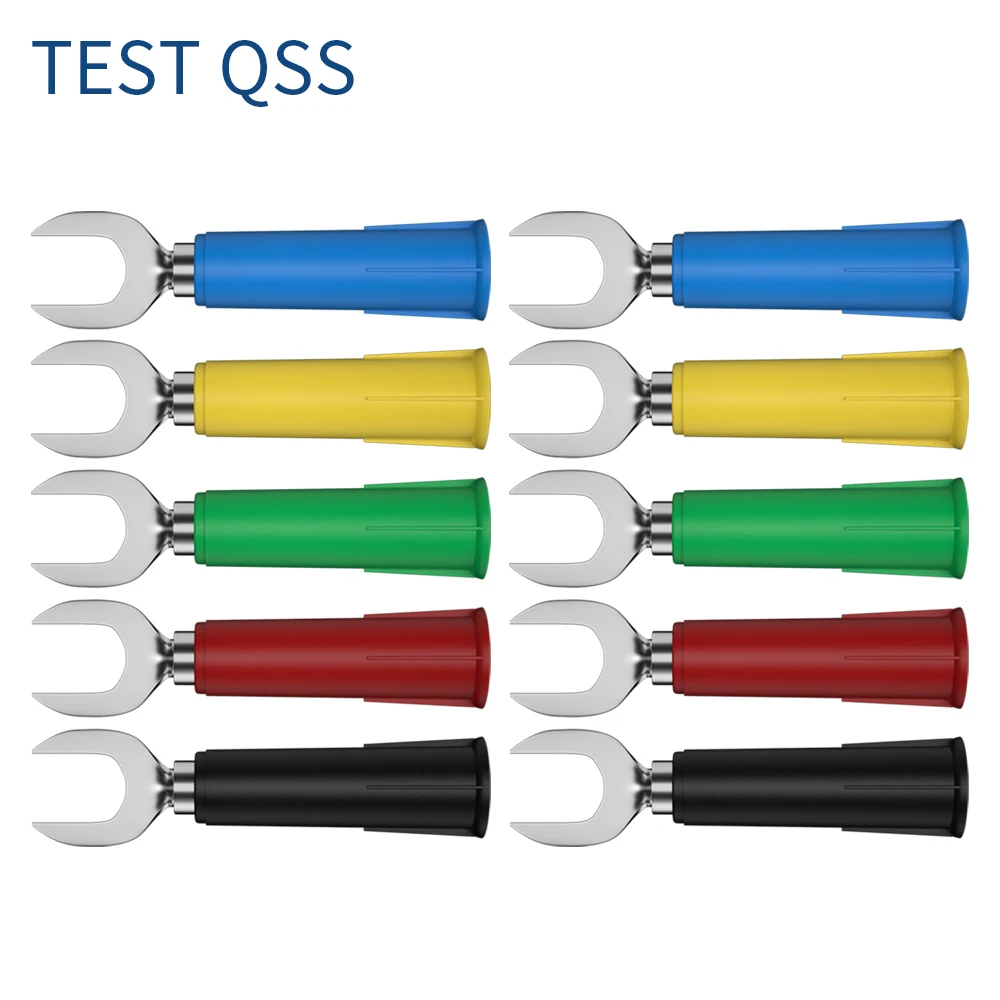 QSS 10PCS 8MM Insulated Fork Spade U-Type Wire Connector Electrical Crimp Terminal Y Spade Plug Copper Banana Socket 4MM Q.20020