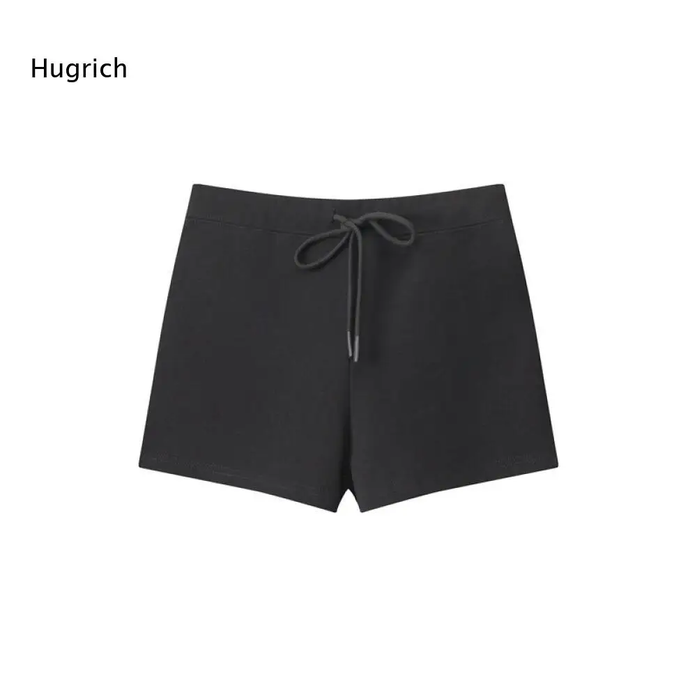 Lightweight Plain Color Casual Shorts With Front Drawstring Neat Stitching Straight Short Pants For Ladies Multiple Occasions