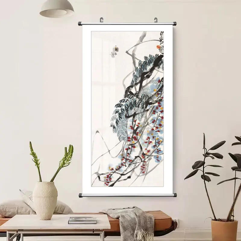 Qi Baishi Chinese Ink Style Radish Canvas Painting Poster Prints Wall Pictures For Living Room Home Décor（ALUMINUM FRAME）