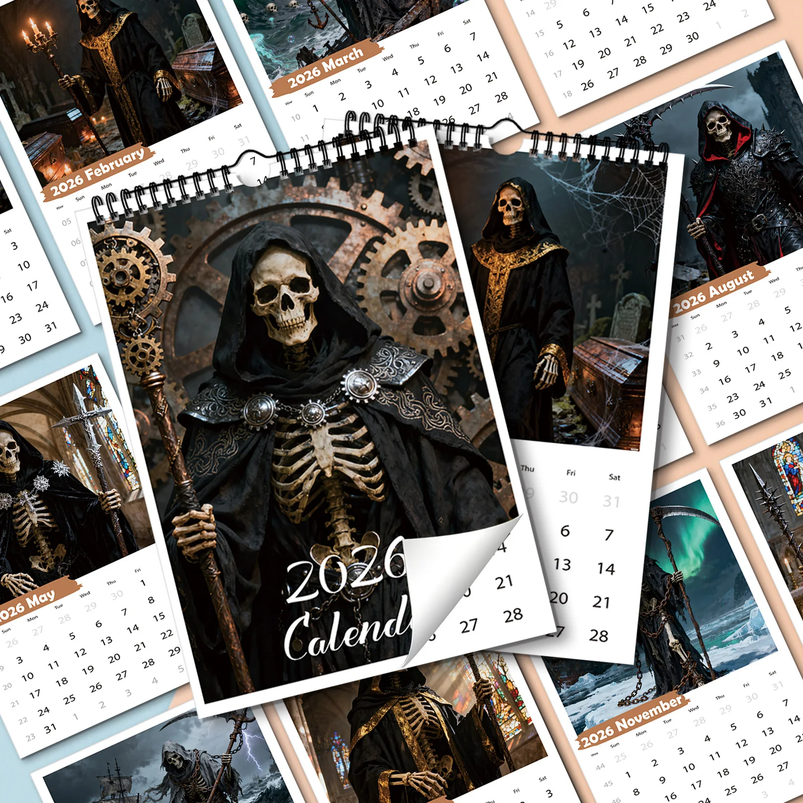 

1PC 2026 Steampunk Skull Calendar, Suitable for A Trendy and Cool Study Room Decoration Scene, As A Creative Gift