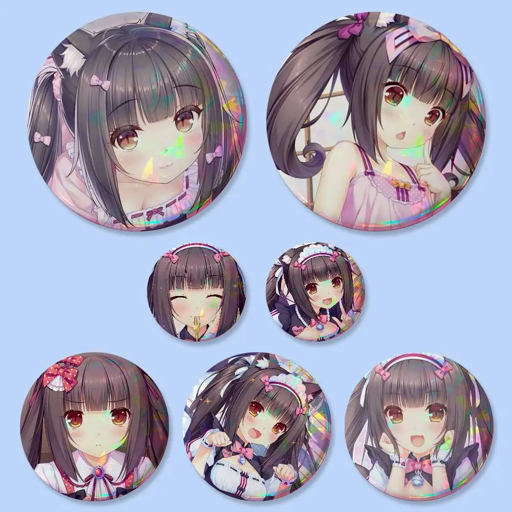 Insignias N-Nekopara Chocola, Botones Redondos Creativos, Broches, Decoración para Bolsos, Accesorios para Fans, Coleccionistas, Regalos para Amigos