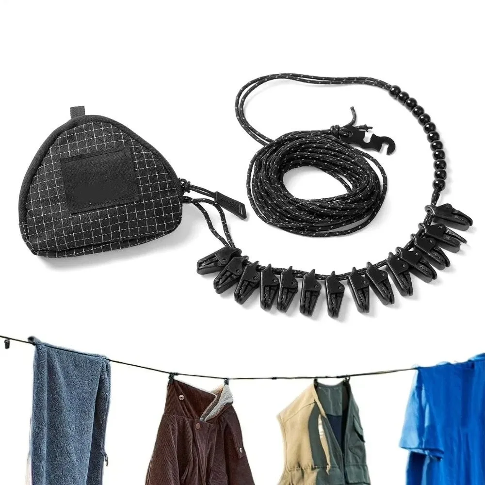 16 Clips Camping Clothesline Adjust At Will Portable Reflective Clothesline High Toughness High Load-bearing Capacity