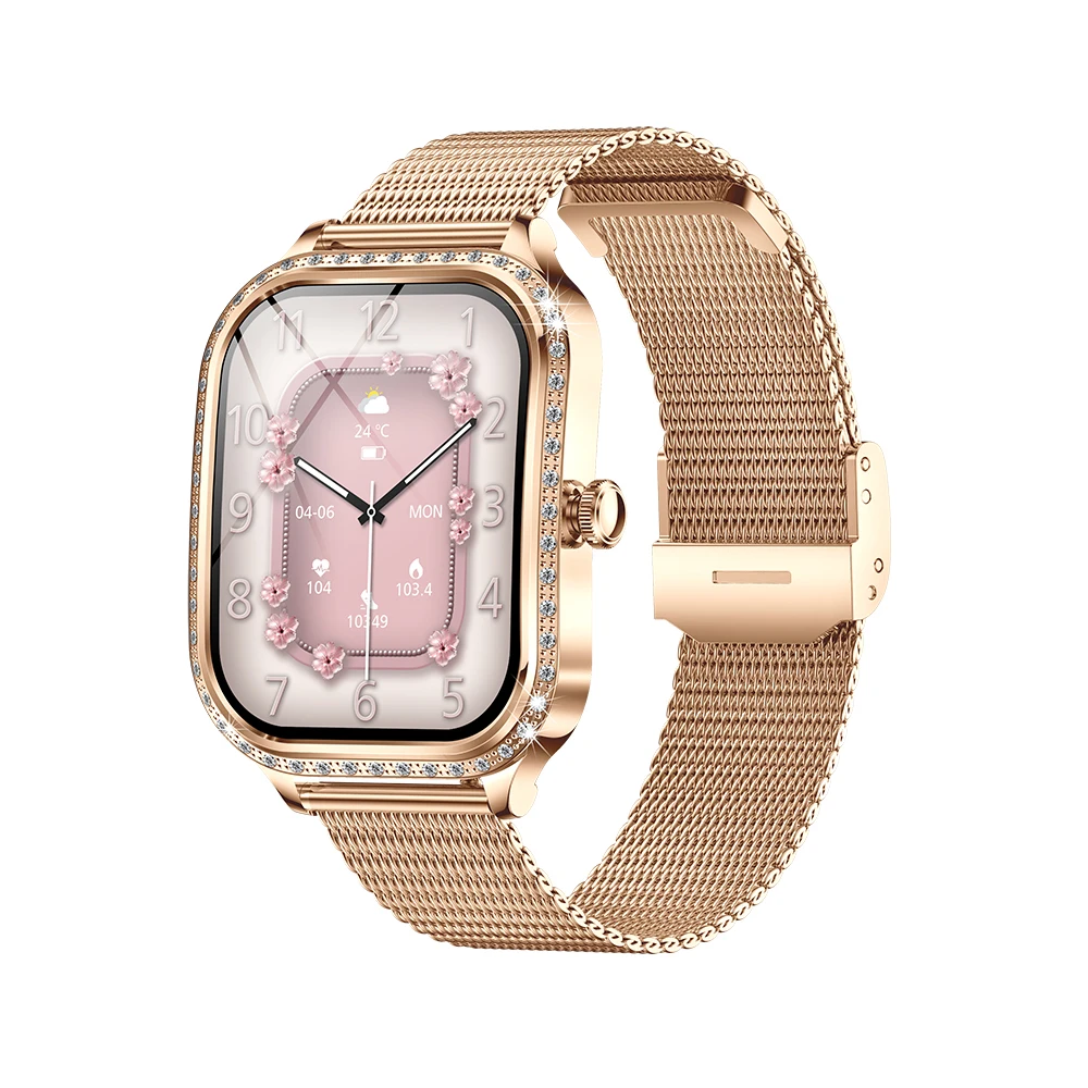 Fashion MK88 Smart Watch Bluetooth 5.2 Call Diamond Decoration 1.75inch AI Voice Health Monitor Fitness Tracker for Ladies