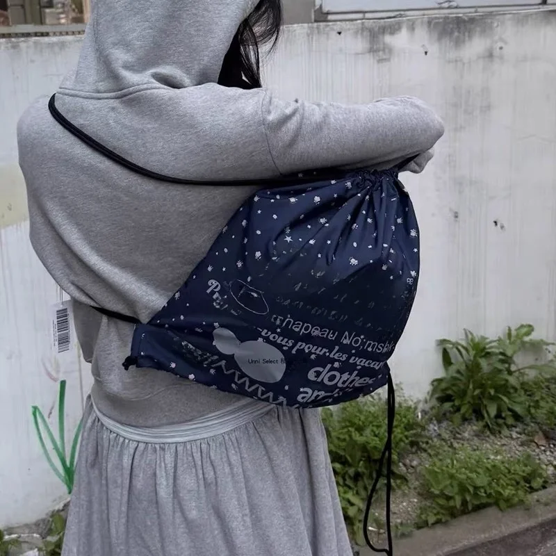 Korean Polka Dot Floral Star Letter Print Double Shoulder Fitness Bag Women's Backpack Casual Daily Use Youth Suitable