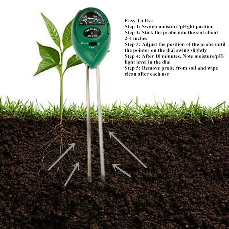Handheld Soil Tester Function 3 in 1 Soil Detector PH Humidity Sunlight Meter Flower Plants Soil Moisture Monitor Plug and play