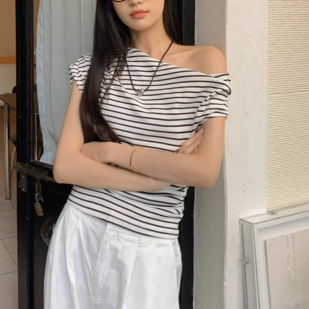 Roupas de férias moda menina quente gola de um ombro roupas regular comprimento leve tecido elástico moda diária