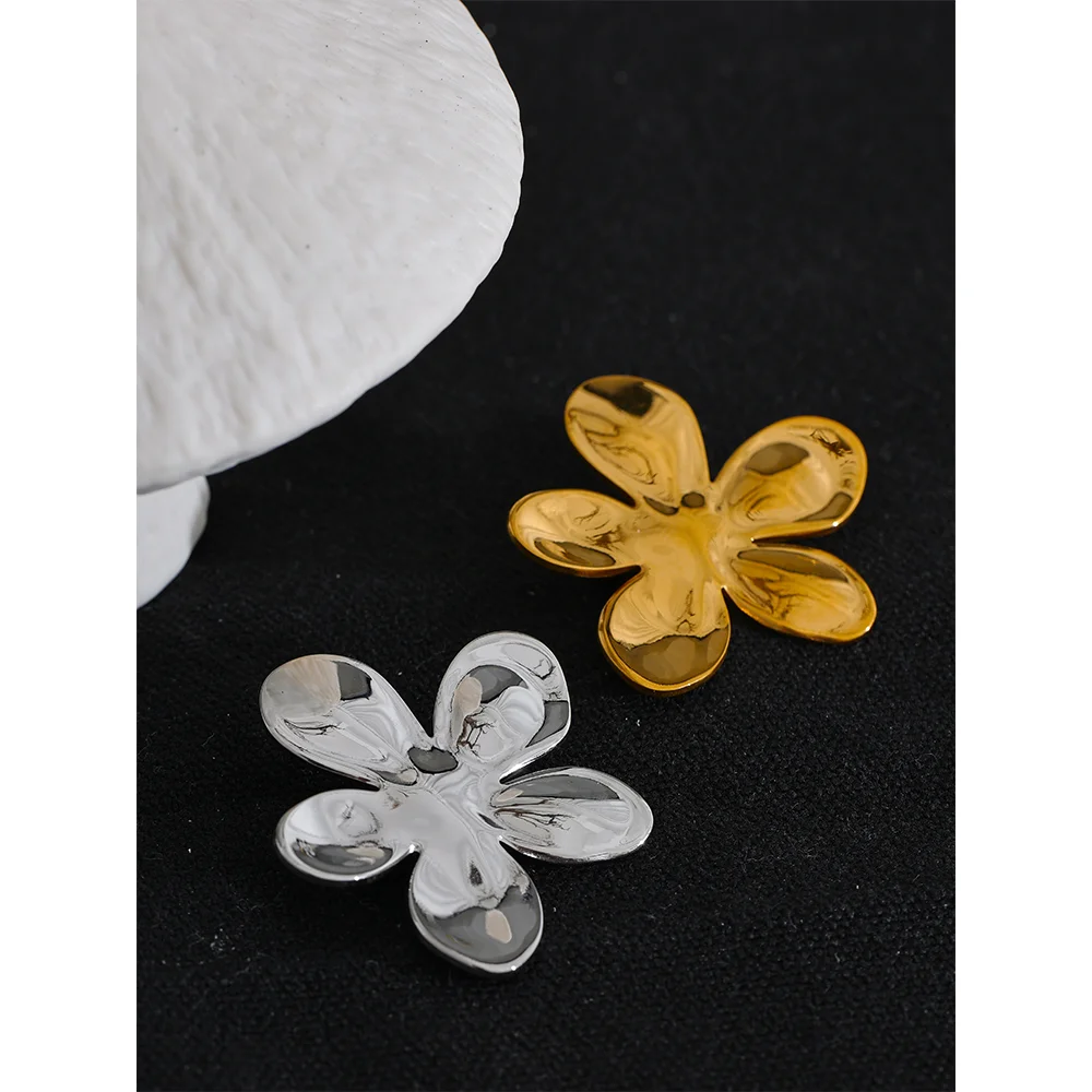 Yhpup Wholesale Stainless Steel Flower Metal Brooches Gold Silver Color Waterproof Real Gold Plated Fashion Jewelry for Women
