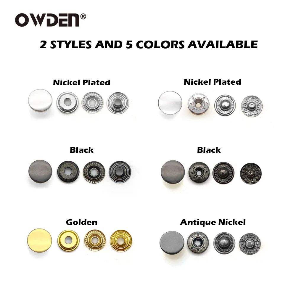 OWDEN 100set 15mm Solid Brass Snap Fasteners Metal Snaps Button Press Studs DIY Leather Craft Tools Sewing Accessories