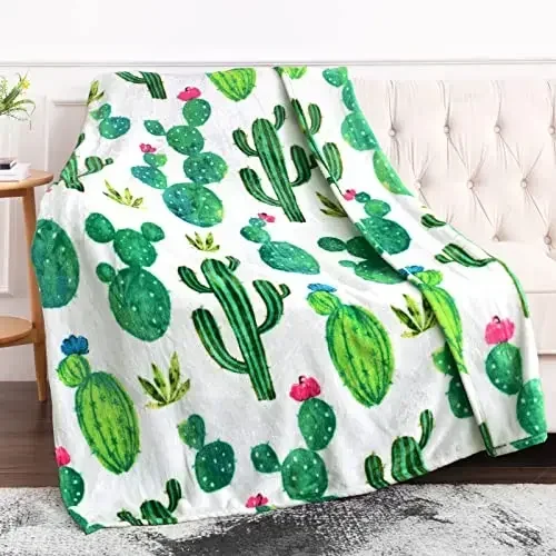 

Cactus Flannel Blanket Fluffy Fuzzy Shawl Bedspread for Bedding Sofa Super Soft Cozy Lightweight Plush Throws Blankets King Size