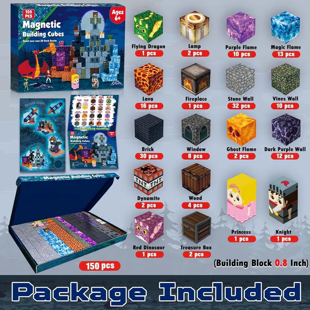 Magnetic Building Set: 150 Pieces for Constructing a Dark Castle Sword Realm - Educational STEM Toys for Kids Aged 6-10