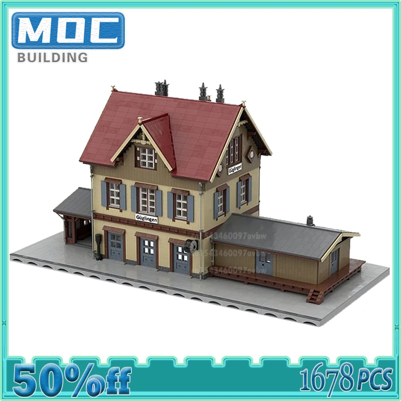 Train Station Modular MOC Building Blocks Street View City Architecture Landscape Technology Bricks DIY Assembly Toy Xmas Gift