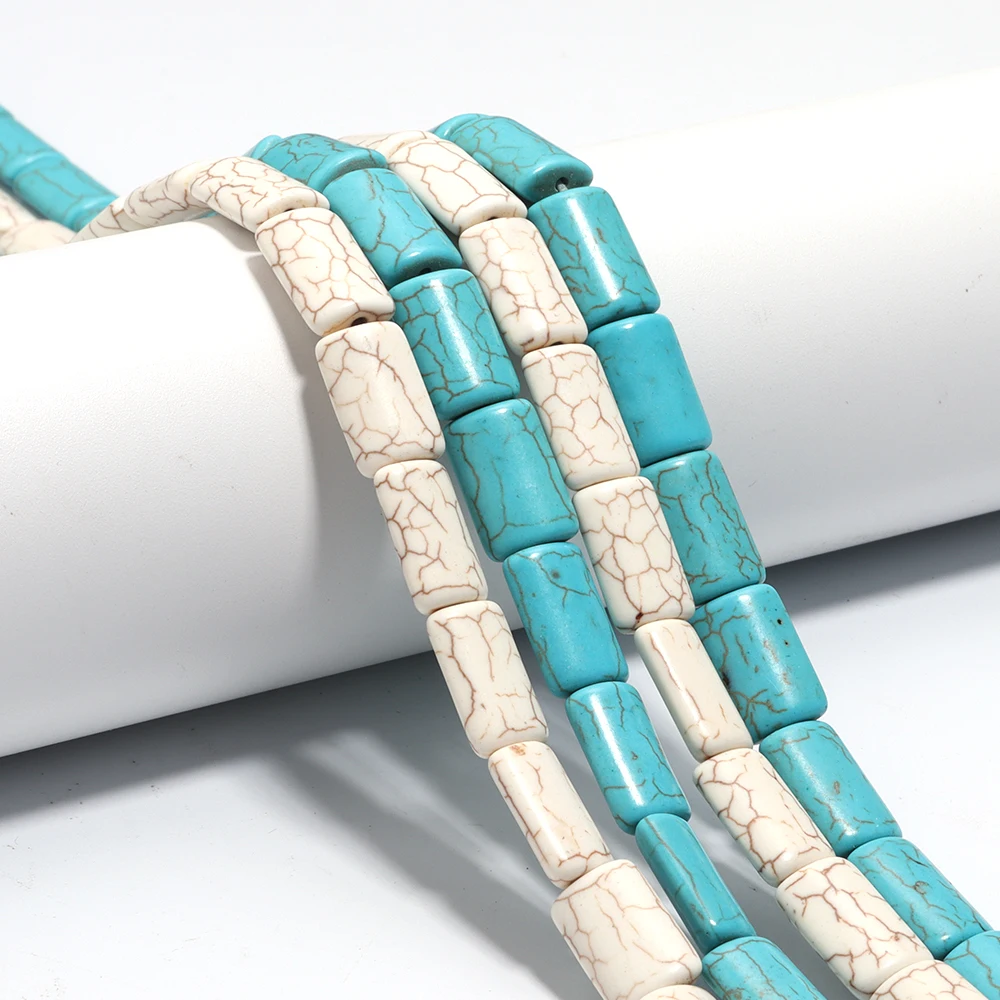 1 Strand Rectangle Turquoise Beads White Blue Color Natural Stone Beads For Jewelry Making DIY Necklace Bracelet Accessories
