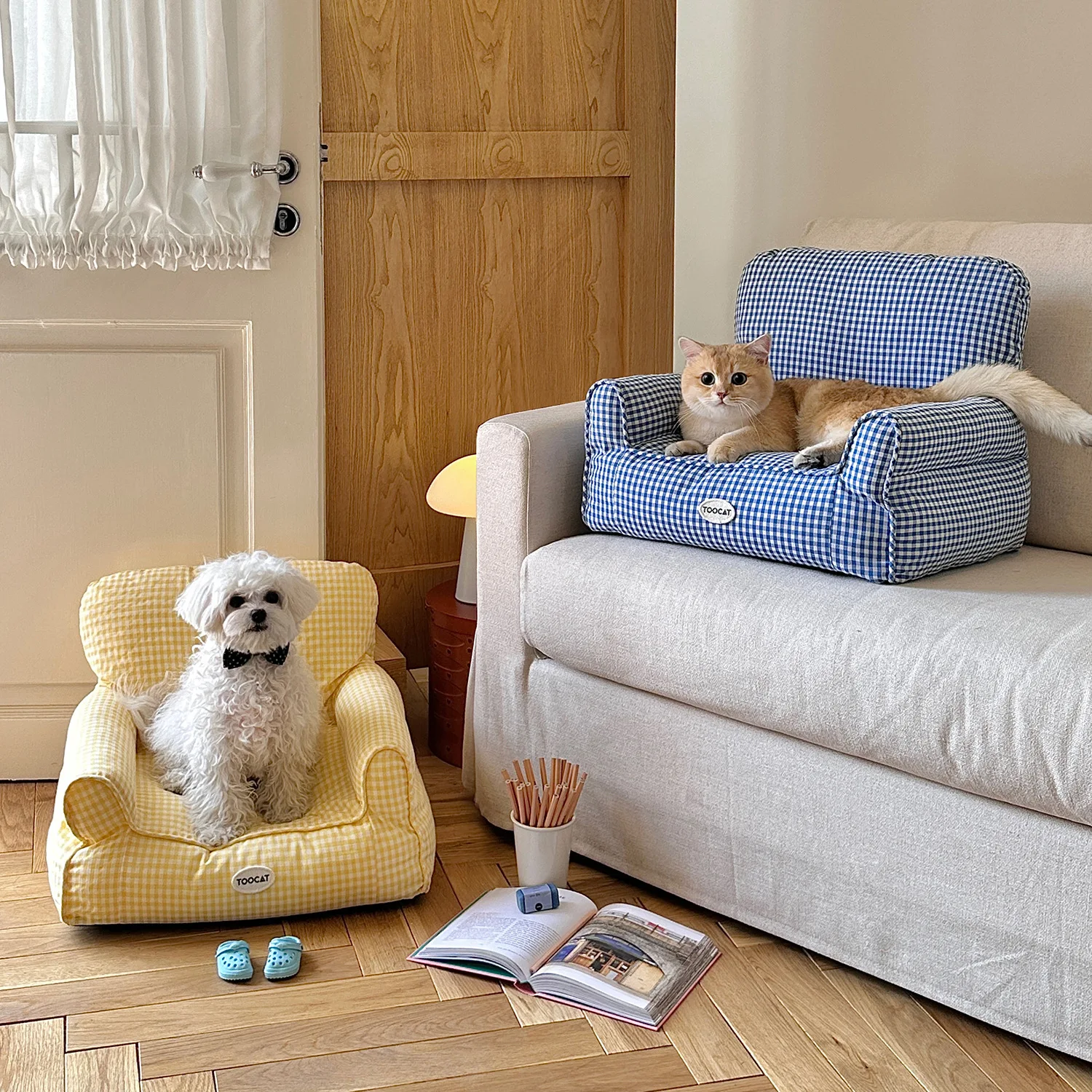 

Suitable forTOOCAT Korean ins plaid pet sofa cat nest kennel small sofa universal in all seasons removable bed cushion