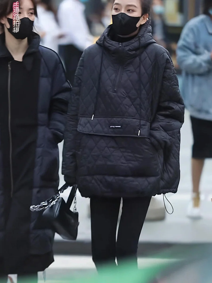 

Street Sle Women's Faion Hooded Embroidered Loose Fit Long Sve Zipper Cotton Jaet Coat Overbody Casual Outerwear