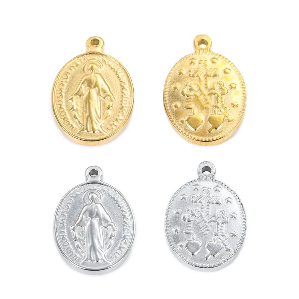

Stainless Steel Virgin Mary Pendant For Making Necklace Gold/Silver Color Metal Virgin Mary Cross Medallion For DIY Jewelry