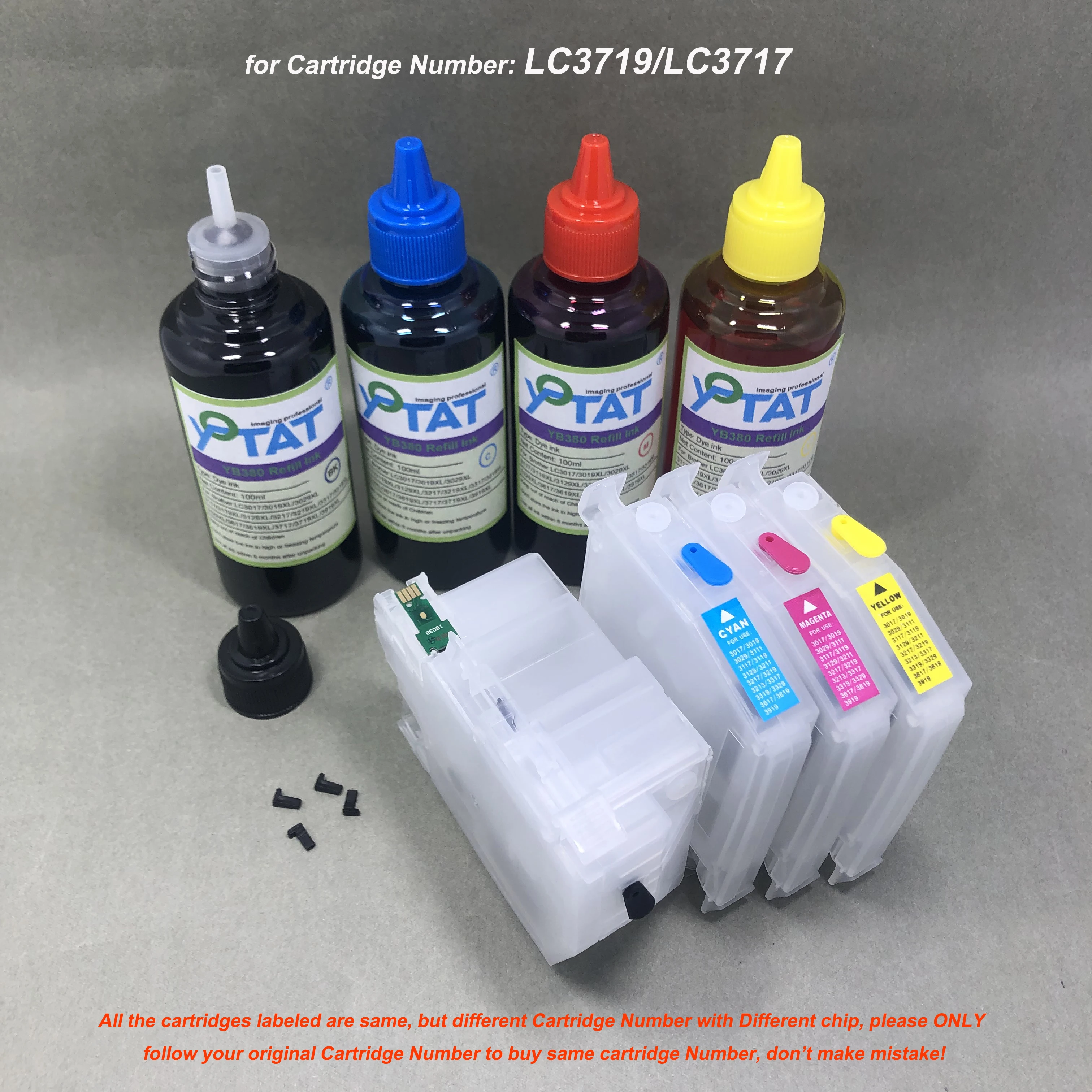 

LC3719 LC3717 Empty Refillable Ink Cartridge 4×100ml Dye Ink for Brother MFC-J2330DW MFC-J3930DW