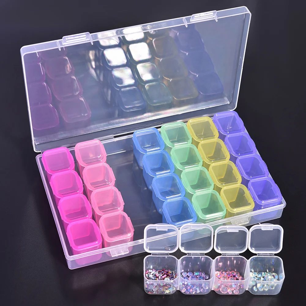 15/28Grids Storage Box For Nail Accessories Clear Acrylic Empty Organizer Container Rhinestone Decor Box Nail Parts Box