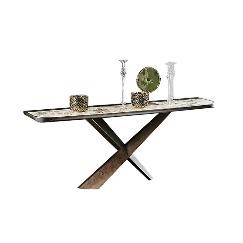 *Italian-style Luxurious Minimalist Entrance Table X-shaped Base with Stone Slab Tabletop Placed Against the Wall