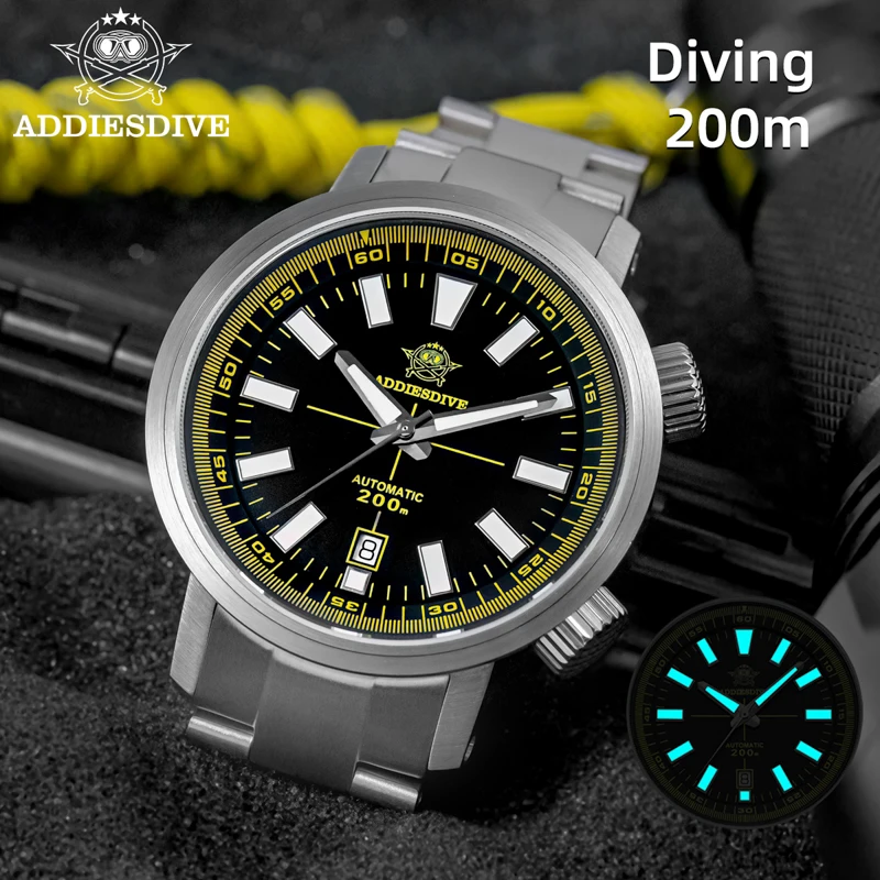 Reloj de buceo ADDIESDIVE para Hombre, Reloj de cristal de zafiro para Hombre, 200M, resistente al agua, BGW9, superluminoso, 8215, relojes mecánicos automáticos