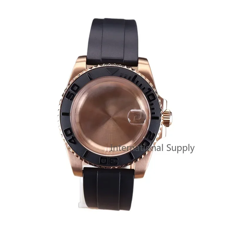 40mm Rose Gold Men Watch Cases Rubber Strap For Seiko nh34 nh35 nh36 nh38 Miyota 8215 eta 2824 Movement 28.5mm Dial