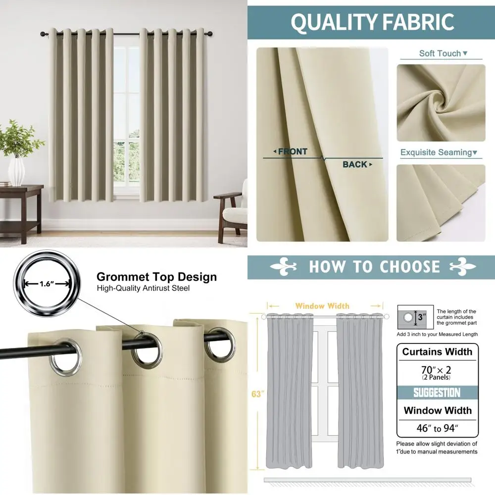 

Очень широкие термозатемняющие шторы с 70 люверсами для спальни — набор из 2 панелей