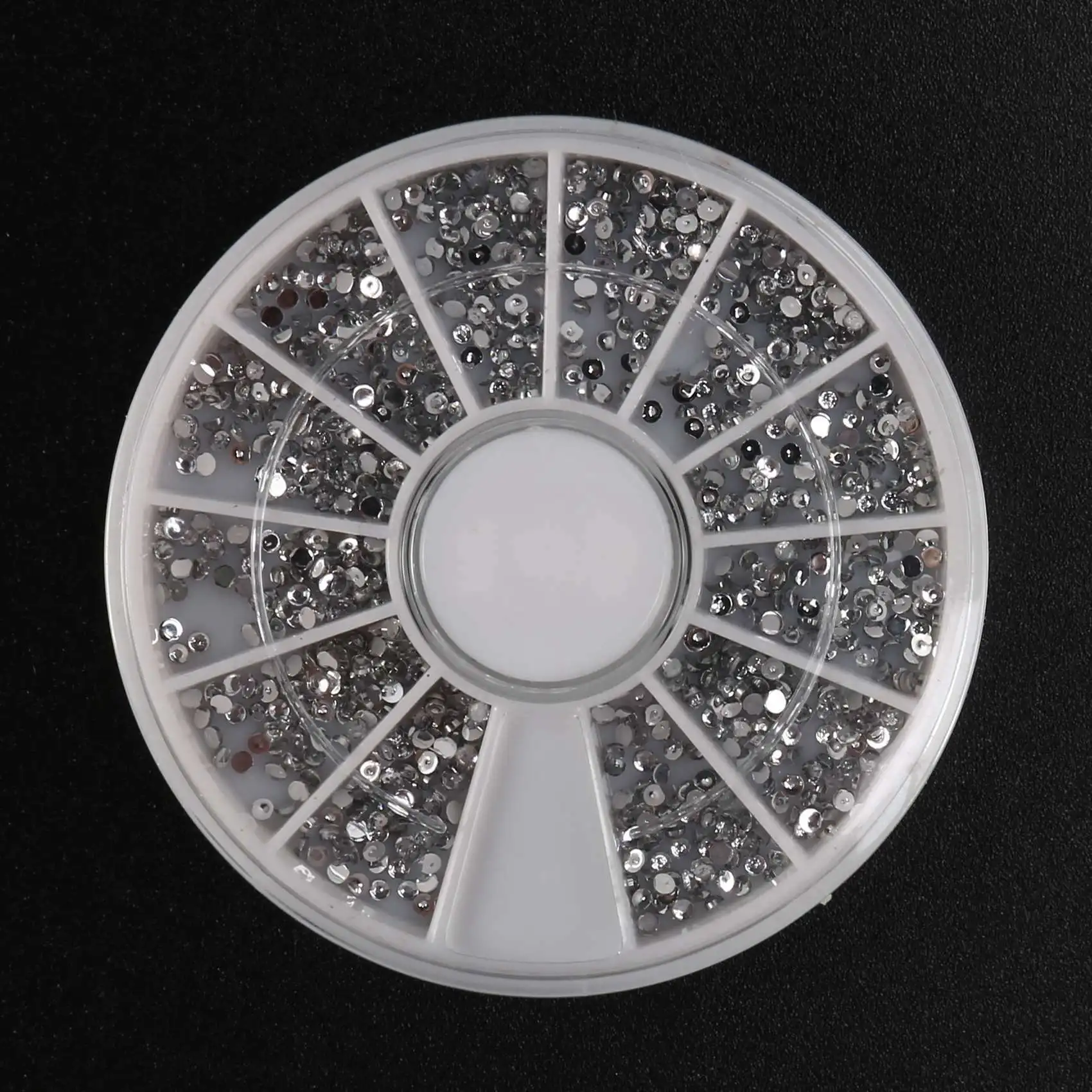 Abyo 2 caixas de carrossel de strass prateados, cristal para manicure, arte em unhas, glitter, roda de 1.5 mm