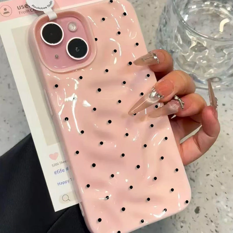 Black Dots Minimalist Print Soft Phone Case for iPhone 11 Cases 14 16 15 13 12 11 17 Pro Max Air Wrinkled Texture Silicone Cover