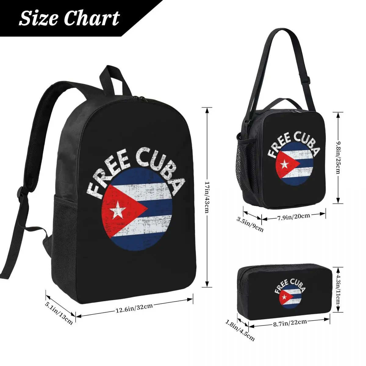 Cuban Cuba Country Flag Backpack Student Boys Girls BookBag School Bag Laptop Shoulder Bags 3ps Insulated Lunch Bag Pencil Case