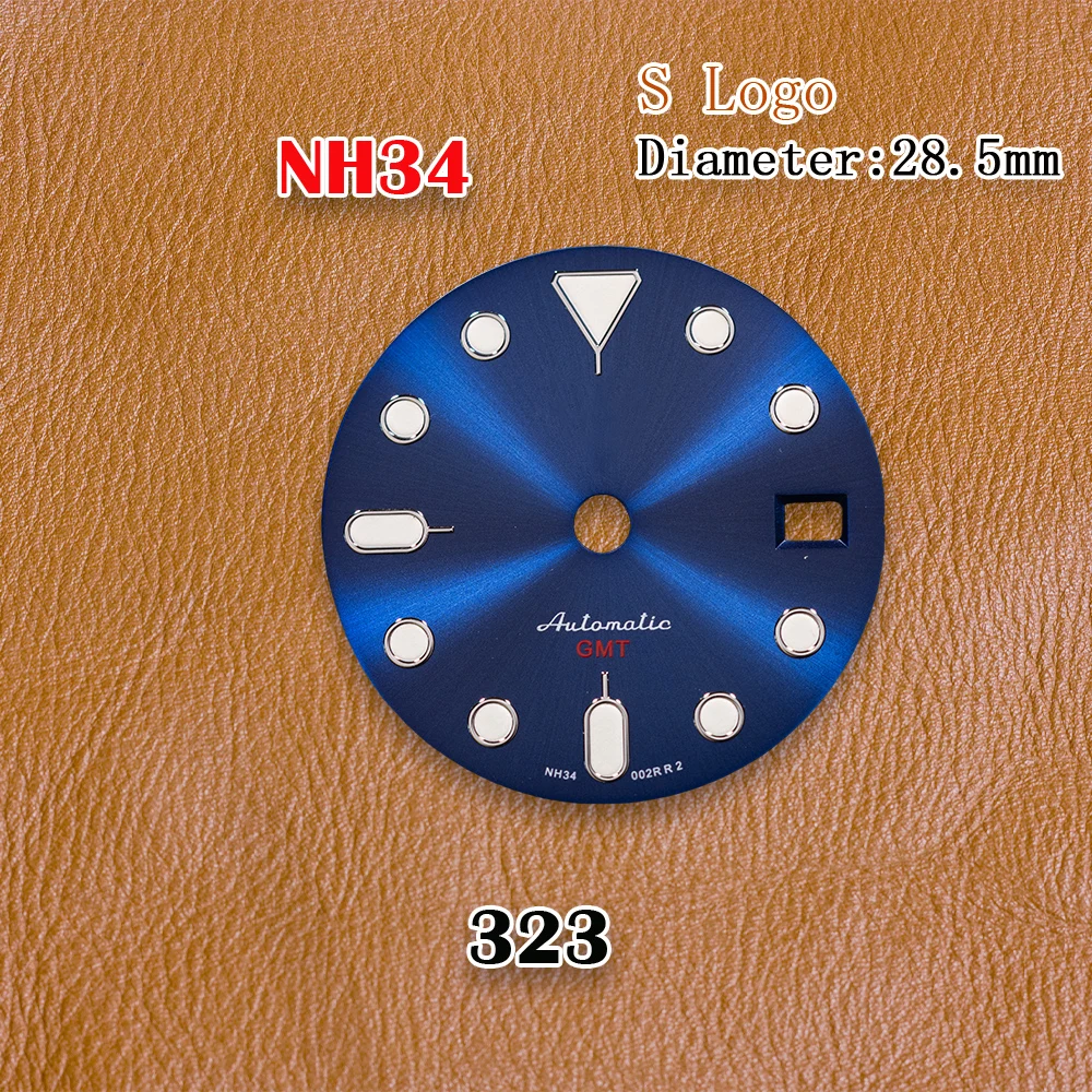 S Logo Dial 28.5mm Blue GMT Dial Green Luminous Fit NH34/NH35/NH36 Japanese Movement Watch Modification Accessories view 5