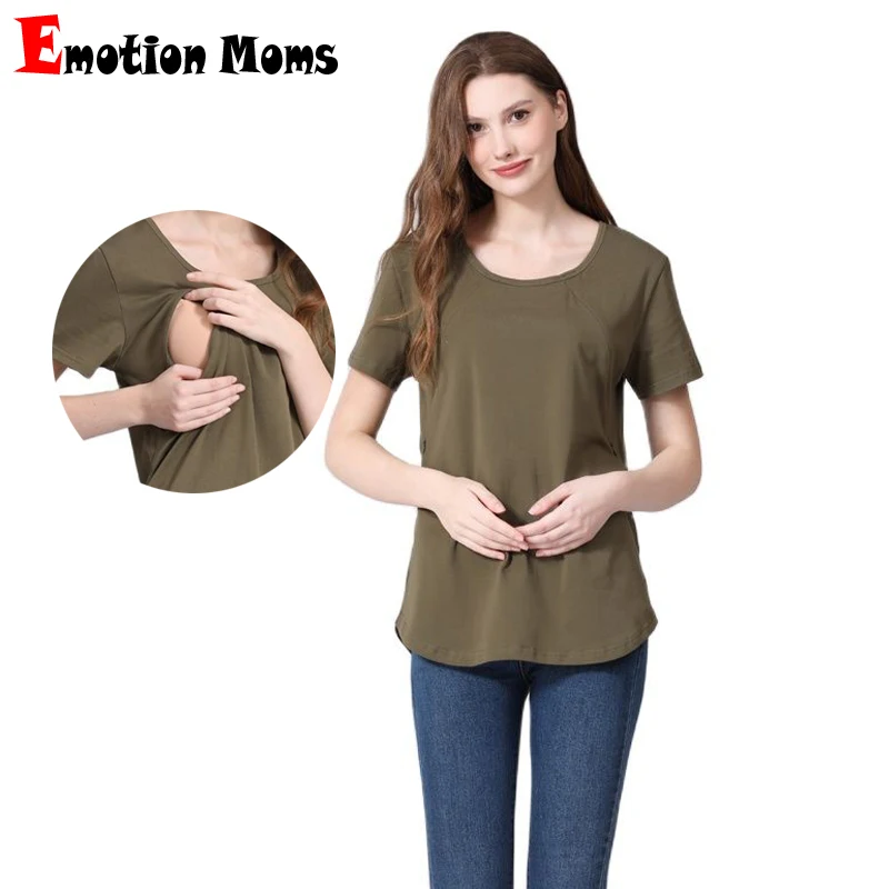 

New Maternel T-Shirt Big Size Short Sleeve Stretch Cotton Tops Zipper Breastfeeding Loose Pregnant Clothes For Maternity Women