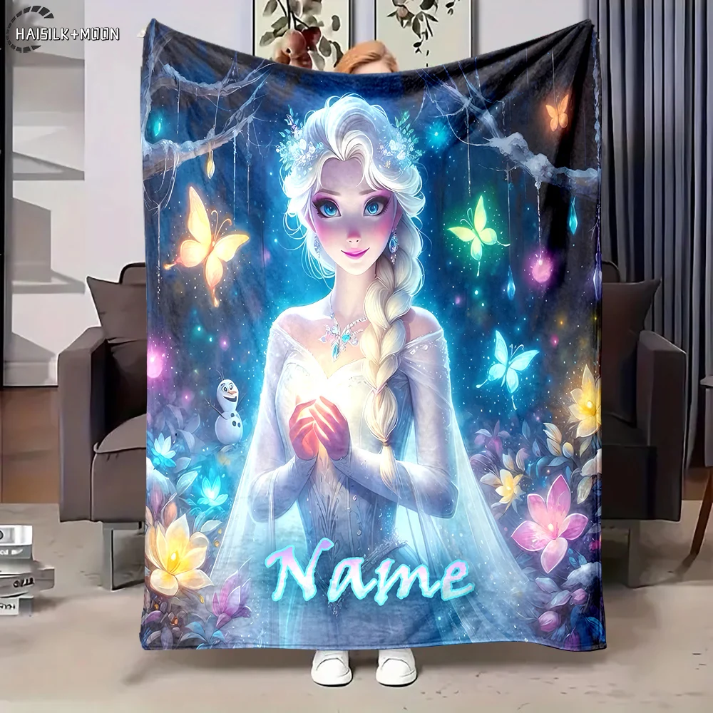 Custom Name Personalized Blanket Frozen Princess Elsa Fluffy Soft Flannel Sofa Adult Blanket Office Lunch Break Blanket Kid Gift