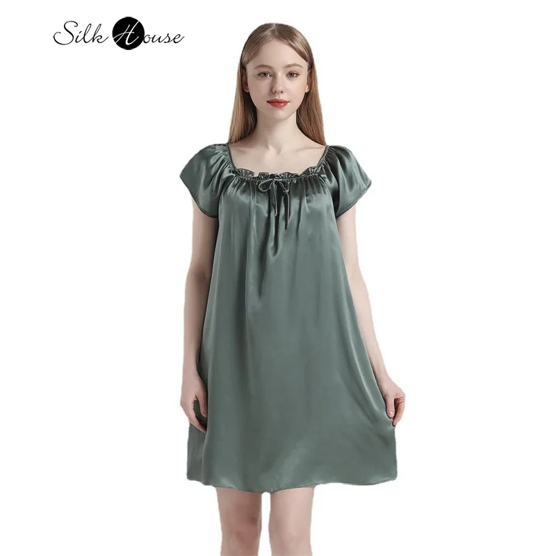 Natural Mulberry Silk Nightdress Summer Home Color Short Sleeves Women\'s Home Clothes Can Be Worn Outside Sexy Nightwear