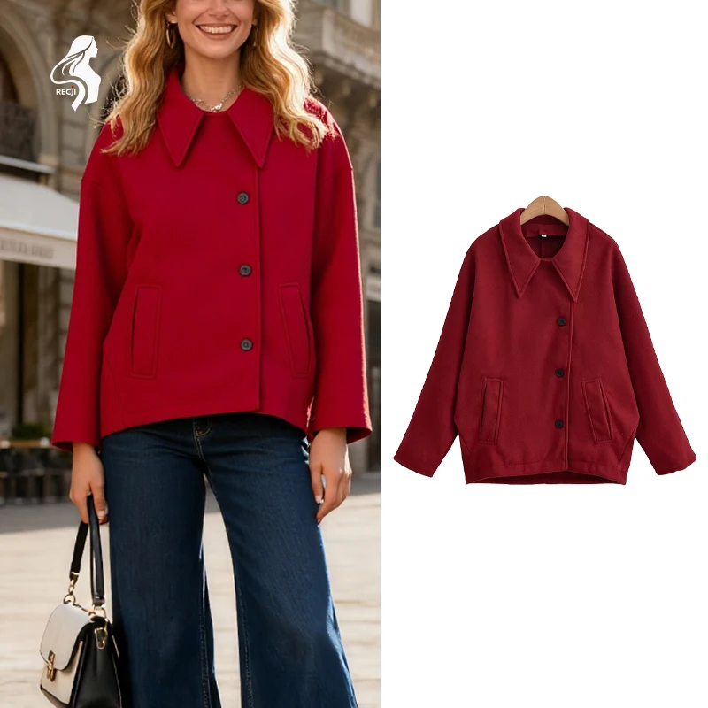 

Женская куртка с воротником с лацканами, однобортное короткое пальто, модное и универсальное, незаменимый товар на осень и зиму Trafizaran