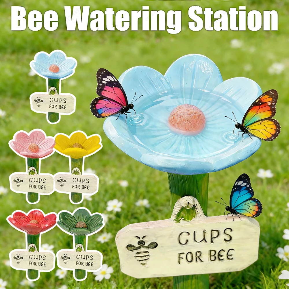 Harz-Bienenwassertränke mit Blumendesign, Bienenbestäuber-Tränke, Trinkbecher für Durstige Bestäuber-Insekten im Garten