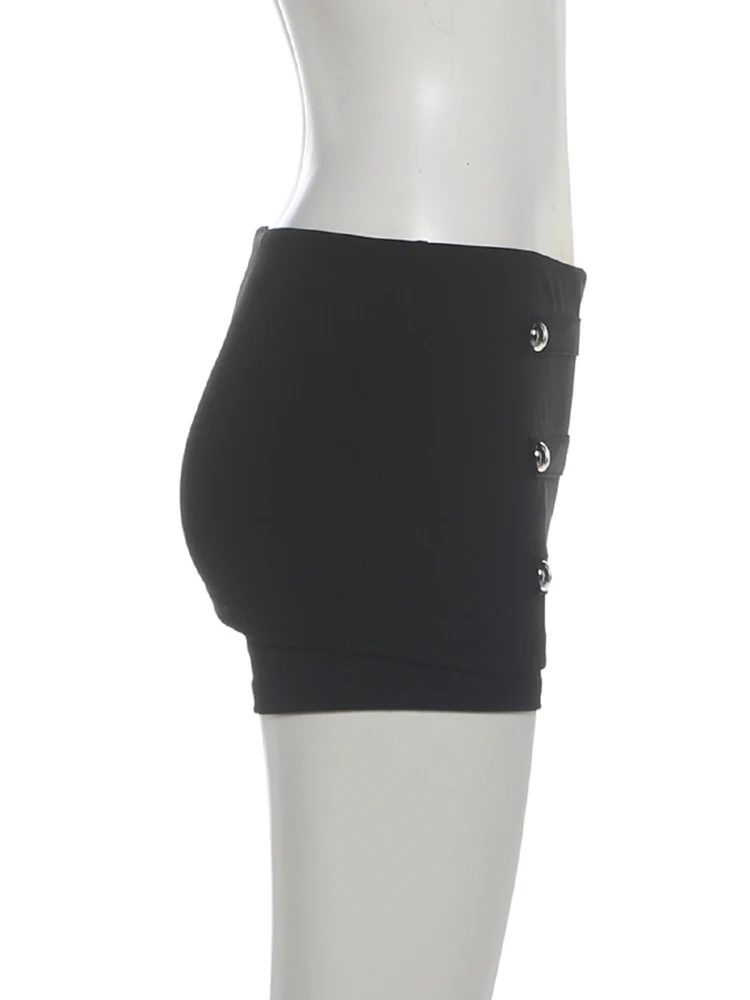 Sisterlinda Damen Hottie Short mit zweireihiger Dekoration, Falten, elastische Taille, hohe Elastizität, Hottie Midnight Fashion Streetwear – Detail 7