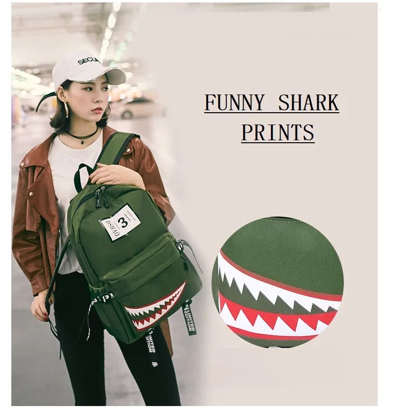 School bag men shark backpack students waterproof bookbag funny animal mouth printed schoolbags big capacity couple travel bags