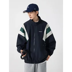 Vintage Jacket Men Spring Autumn Windbreaker Jacket Oversized Casual Women Coat Spliced Contrast Outwear Men Clothing Retro 90s
