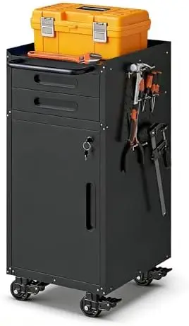 Metal Storage Cabinet for Garage, Tool Cabinet, Utility Cabinet | Wheeled, Rolling Tool Cabinet, 2 Drawers, 1 Door