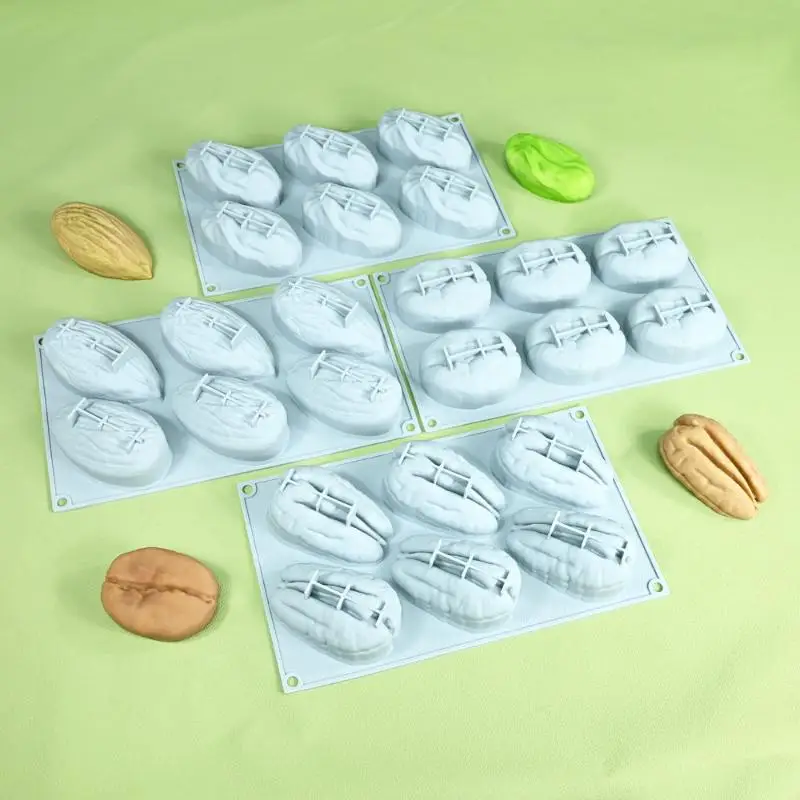 New 6 Holes Nut Silicone Chocolate Mold Pecan Pistachios Mousse Cake Non Stick Flexible Silicone Baking Pan Baking Tool
