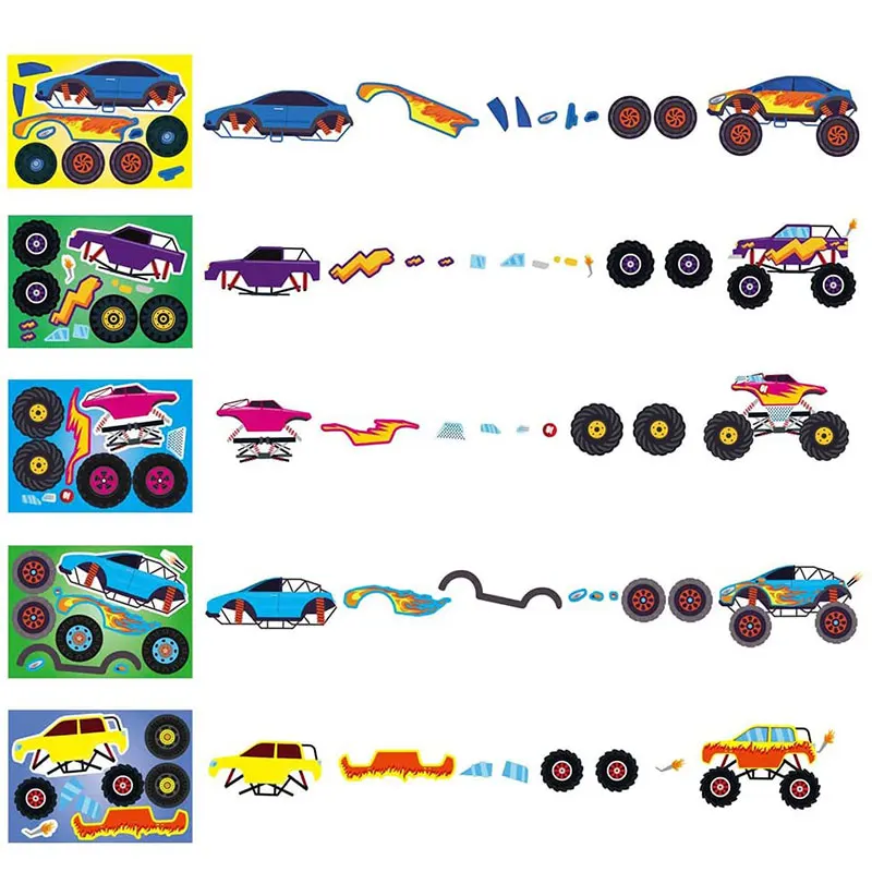 5/20SheetsDIY Monster Truck Car Assembly Stickers Make Your Own Truck Stickers For Boys And Girls Assembling Jigsaw Puzzle Gifts