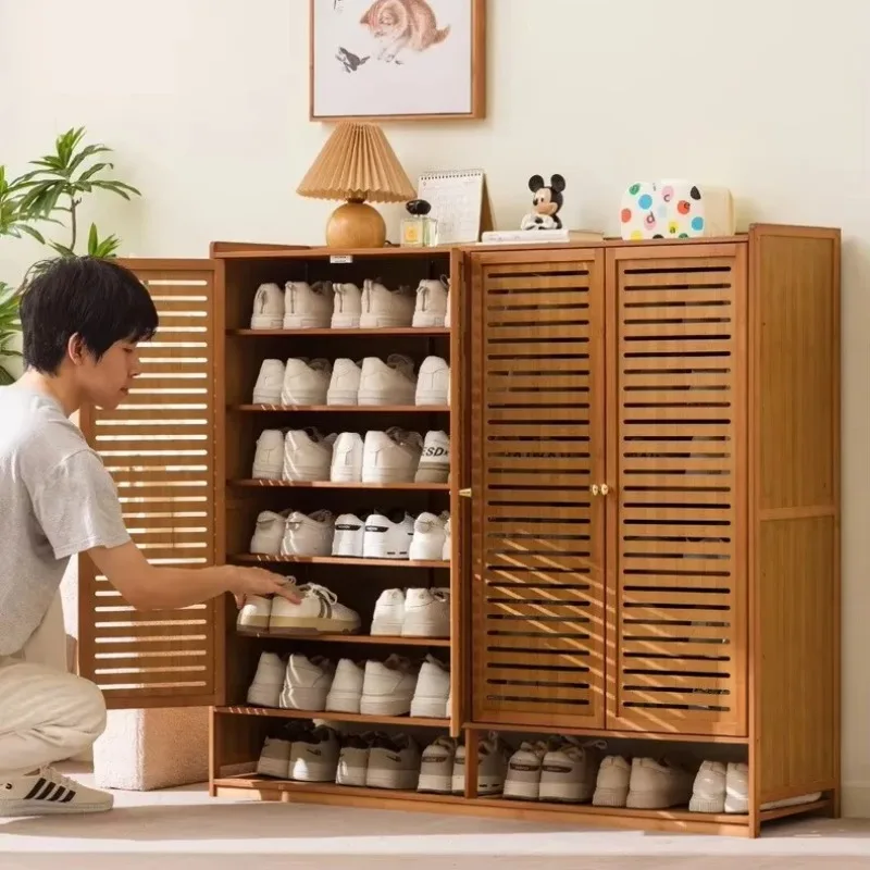Retro Retro style breathable louvered door multi-layer shoe cabinet, living room storage cabinet, entrance cabinet, dining cabinet - Aliexpress Deal