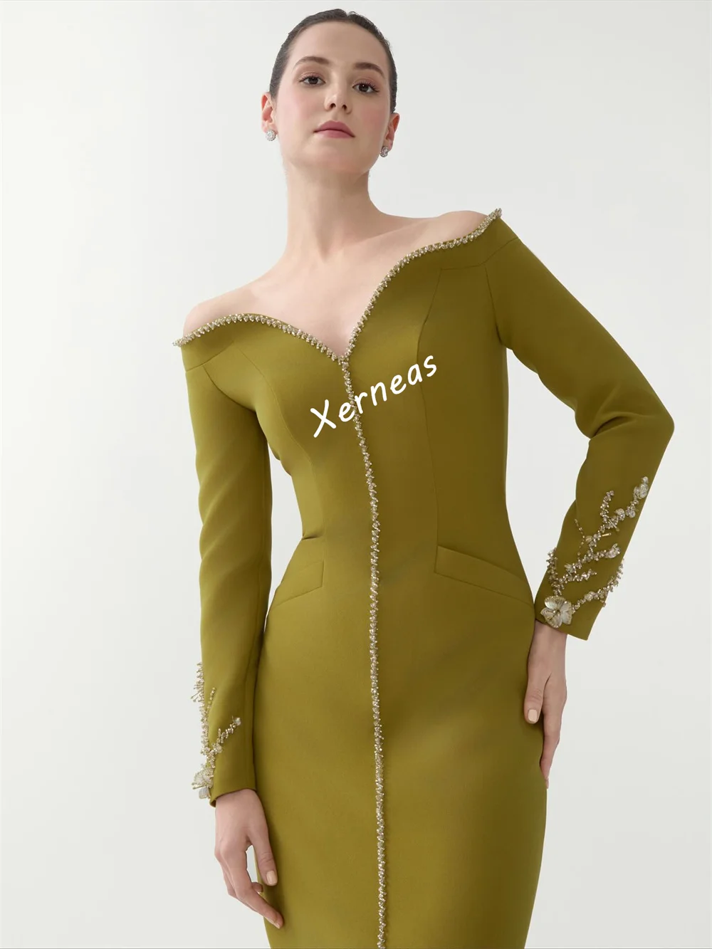 تخصيص جيرسي بريق زين خارج على الكتف فساتين طويلة مستقيمة مناسبة مخصصة حفلة أنيقة عالية الجودة