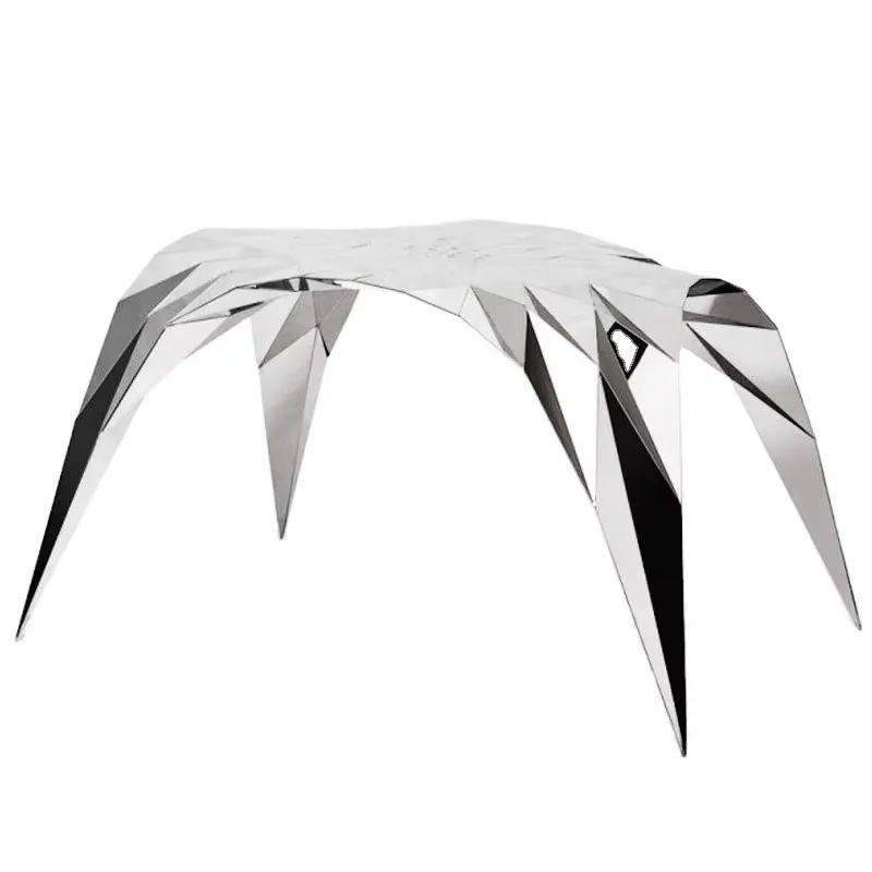 Stainless steel golden dining table set with coated metal frame and diamond coffee table