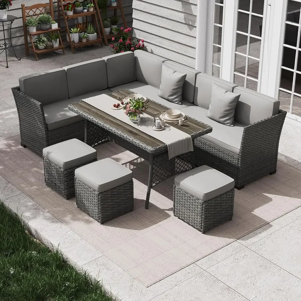 

7 Piece Patio urniture Set, Outdoor PE Wicker Rattan Outdoor Dining Set, Patio Table and Chairs Set, Patio Contion Soa Set with