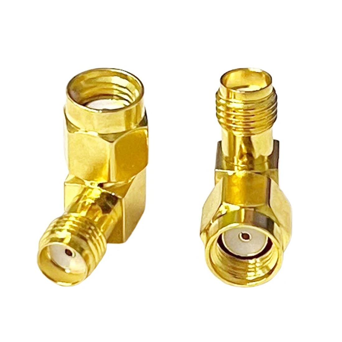 RP SMA macho plug para SMA fêmea Jack RF coaxial adaptador, conector do conversor de modem, ângulo direito dourado chapeado, atacado, novo, 1pc