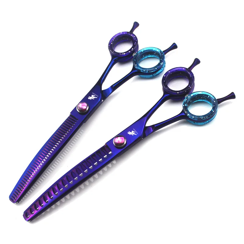 

Dog Grooming Scissors Professional 7” Japan 440C 2Pcs/Lot Dog Curved Thinning Scissors Curved Chunker Shears Pet Hair Scissors