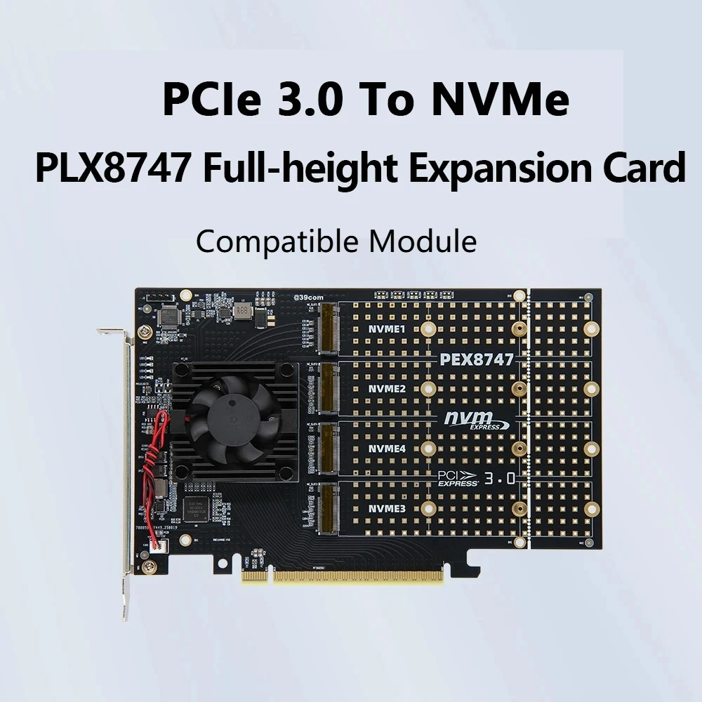 PCIe 3.0 To NVMe Quad-Channel Expansion Card PLX8747 4-lane Compatible Module for Feiniu Four-Bay M.2 Quiet Full-Height Bracket